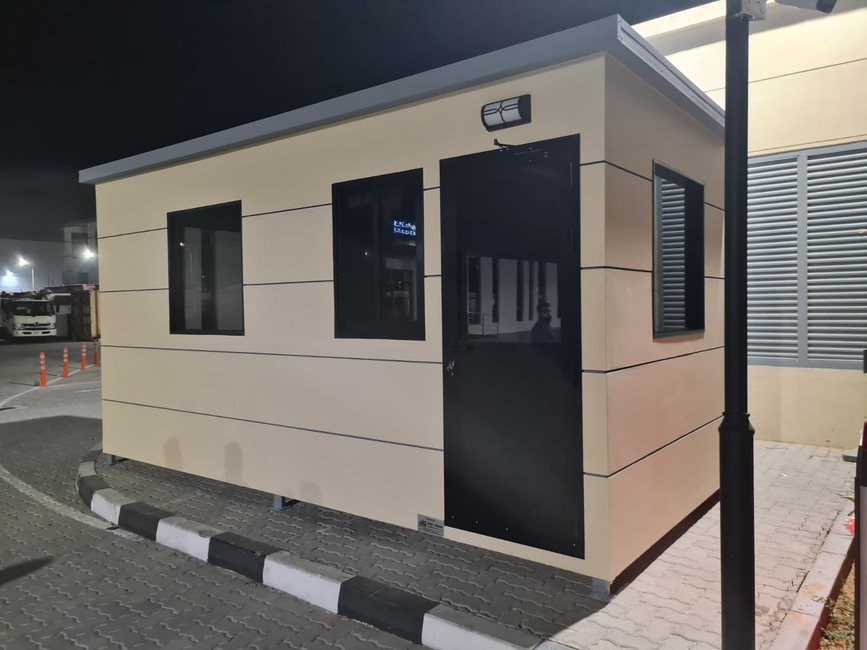 Portable security cabin from FT Rental equipment company used in an office in Dubai